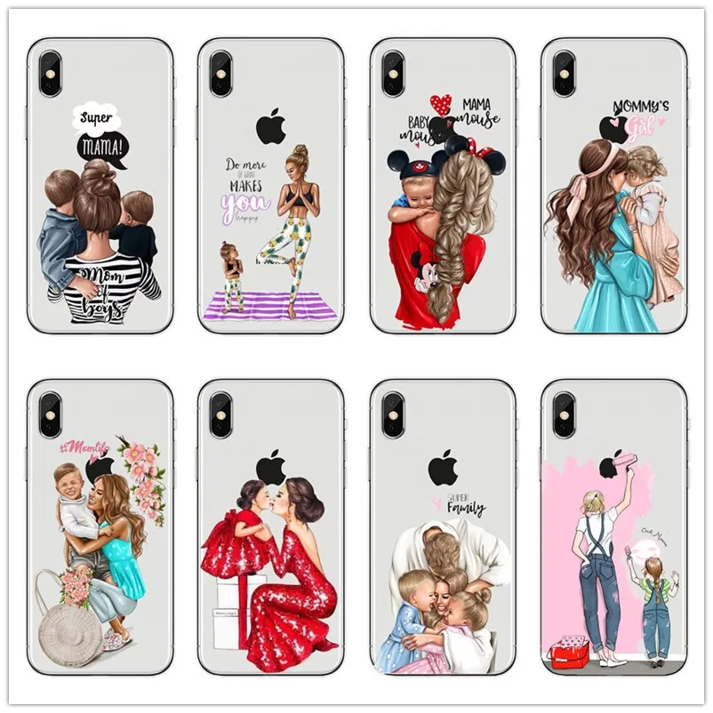 

Fashion Black Brown Hair Baby Super Mom Girl Queen 01 Case For iPhone 11Pro XS Max XR 8 7 6s Plus Silicone dad Woman Phone Cover