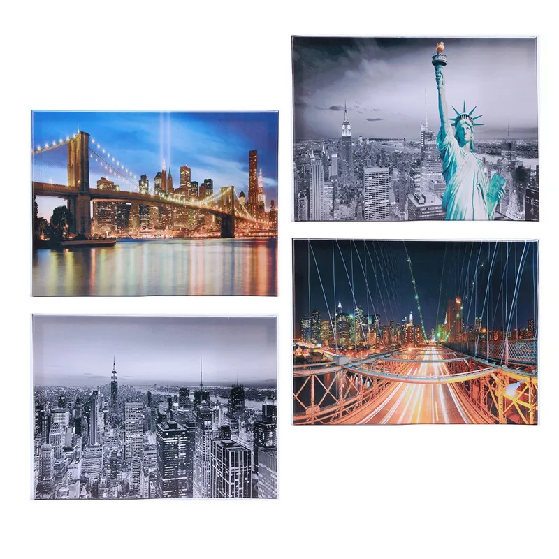 4 Panels high quality Home Decor Wall Art Painting of New York at night