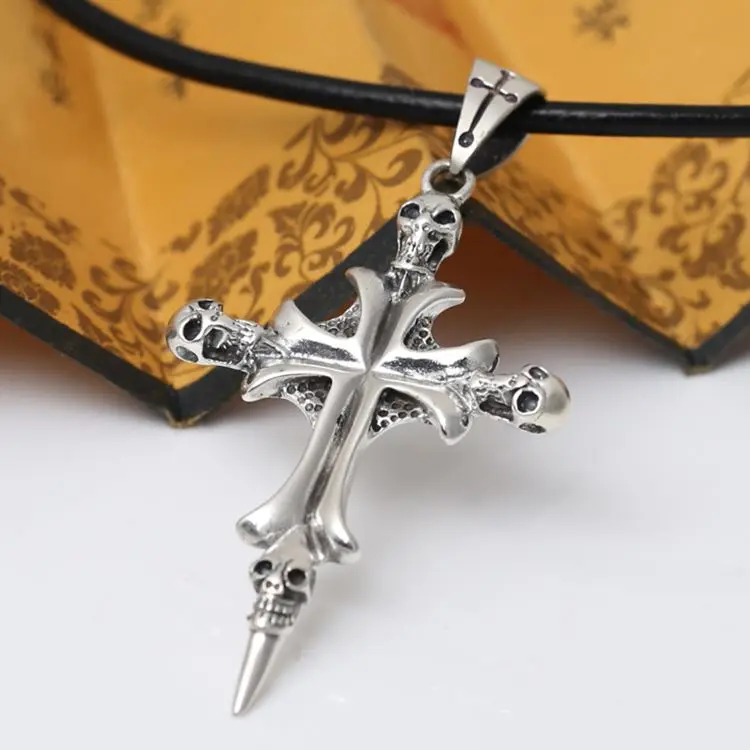

925 Sterling Silver Jewelry Silver Skull Pendant retro new men's and women's Cross Pendant Pendant