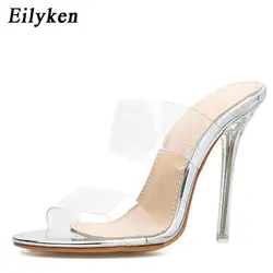 Eilyken/2019 г. летние прозрачные женские шлепанцы на каблуке 11VCM, женские шлепанцы на прозрачном каблуке с открытым носком, модная обувь