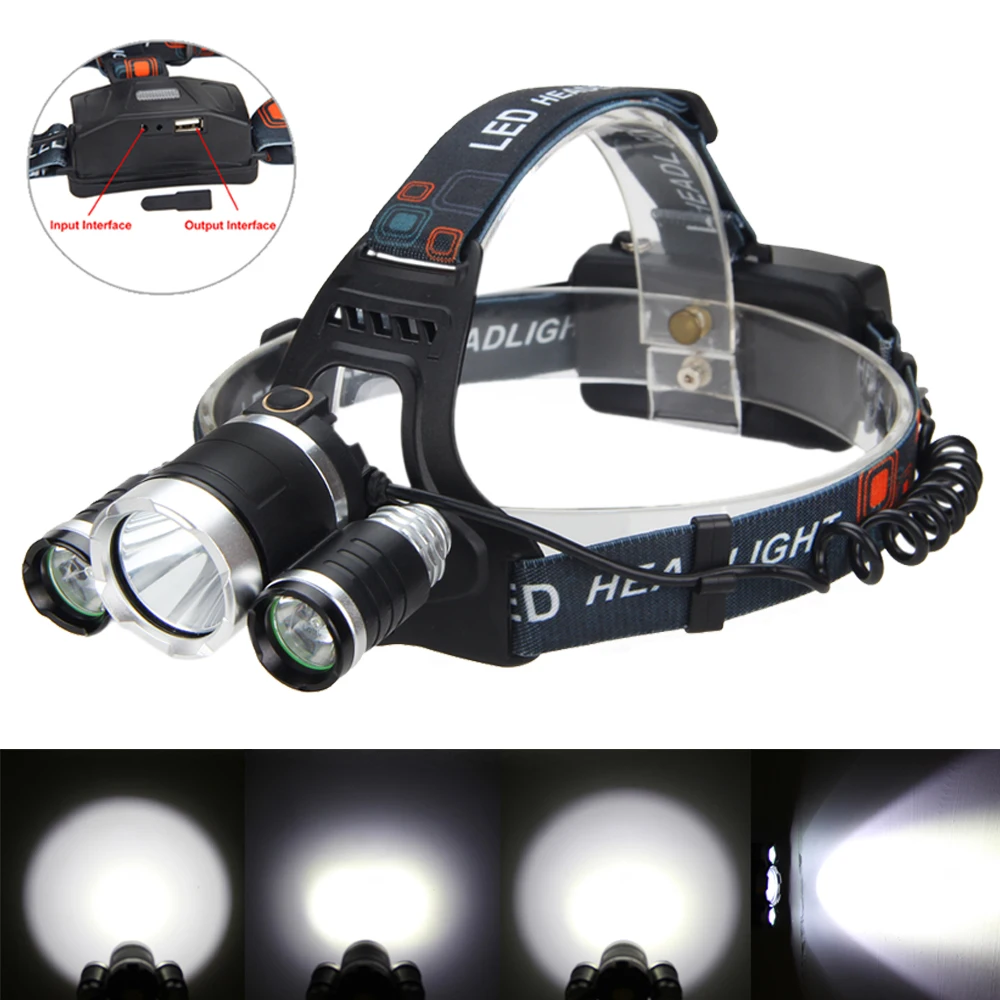Bright 8000LM 3xCREE U2 LED Flashlight Headlight Torches Camping Lamp Hiking 18650 Light
