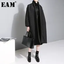 [EAM] Новинка года Большие размеры темперамент сплошной Цвет с длинными рукавами длинный абзац хлопковая куртка Женский wth