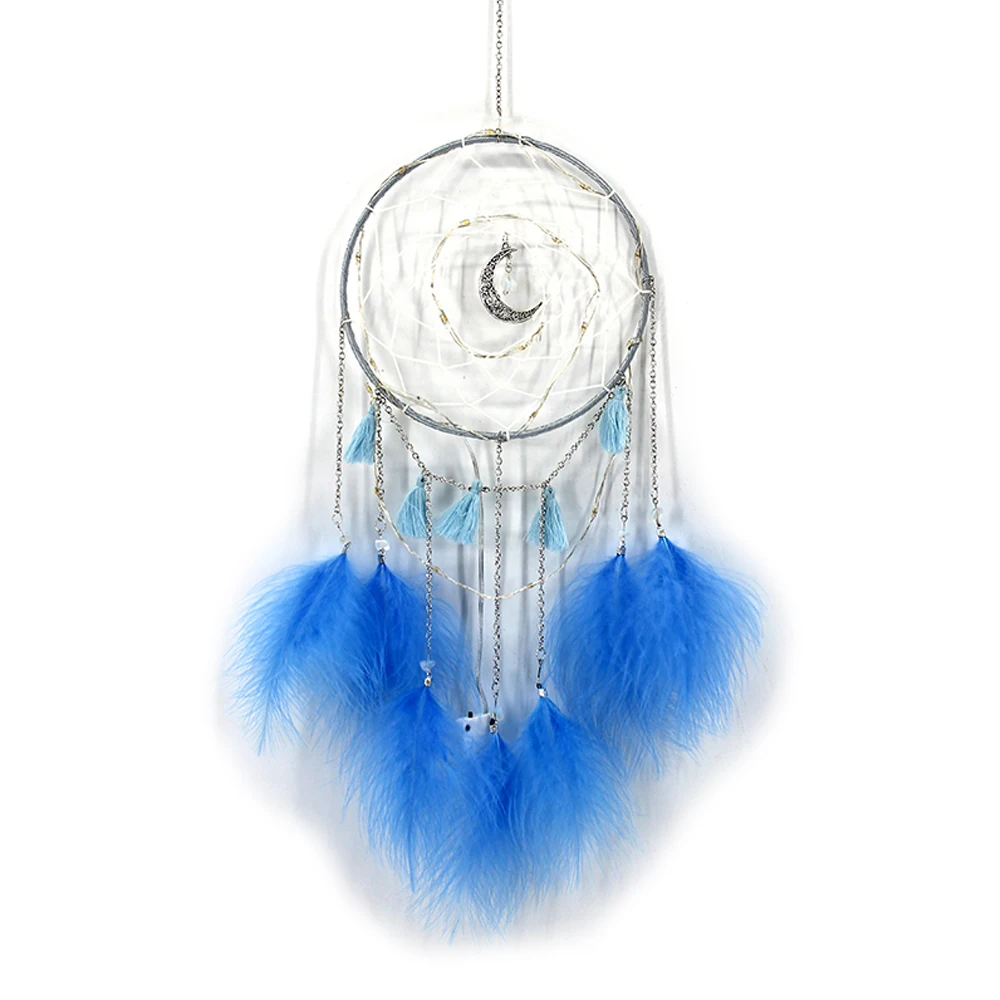 Dream Catcher DIY Home decoration Handmade led Lighting Moon Design Feather Craft Hanging Dream Catcher for Kids girls room Gift