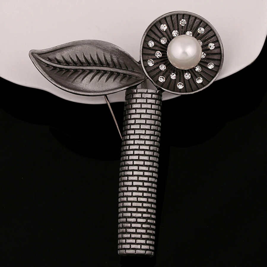 Brooches for font b Women b font Imitation Pearl Flower With Leaves British Style Suits font