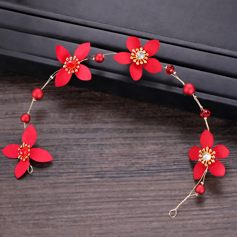 Красный китайский стиль ободки цветок ручной работы кристалл дешевле Тиара для волос женские украшения для волос свадебный головной убор Винтаж