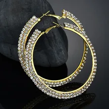 Модные женские серьги из нержавеющей стали с CZ роскошными кристаллами, круглые серьги, большие эффектные ювелирные изделия золотого и серебряного цвета