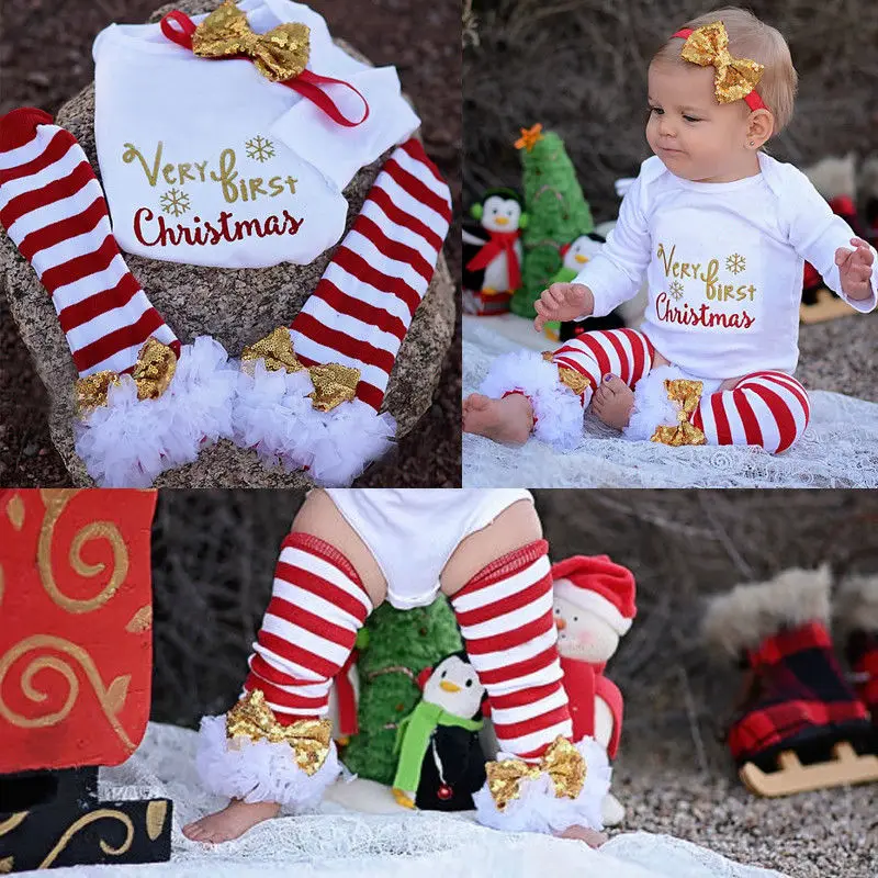 

3Pcs Christmas Newborn Baby Girls Bodysuit Onesie Clothing Set Infant Girls Letter Bodysuits+Leg Warmer+Headband Outfit Clothes