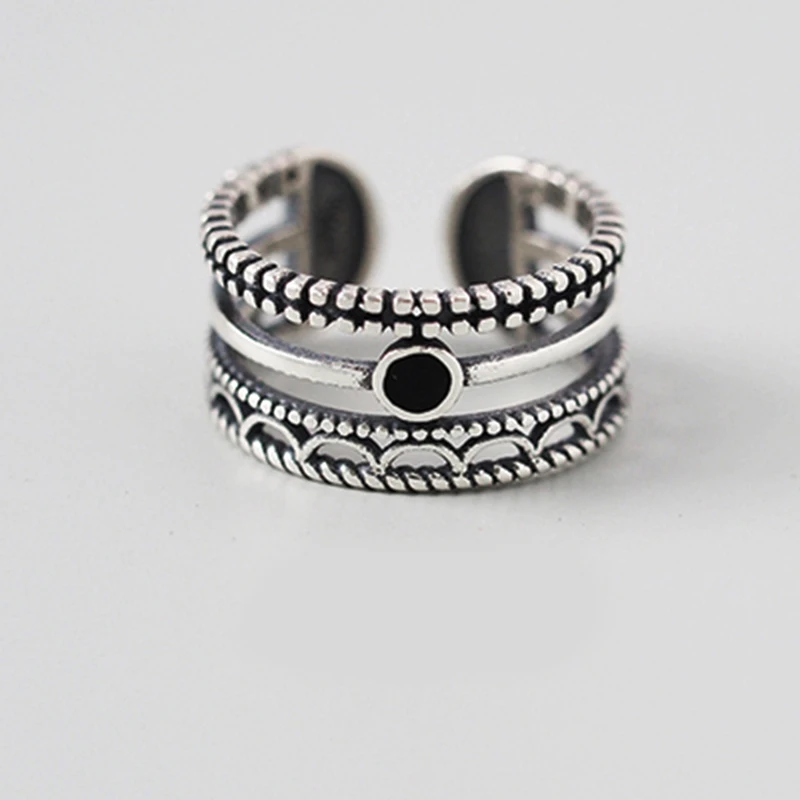 

Bohemian Vintage 925 Sterling Silver Black Multi-layer Rings for Women Birthday Party Jewelry Open Finger Antique Rings Anillos