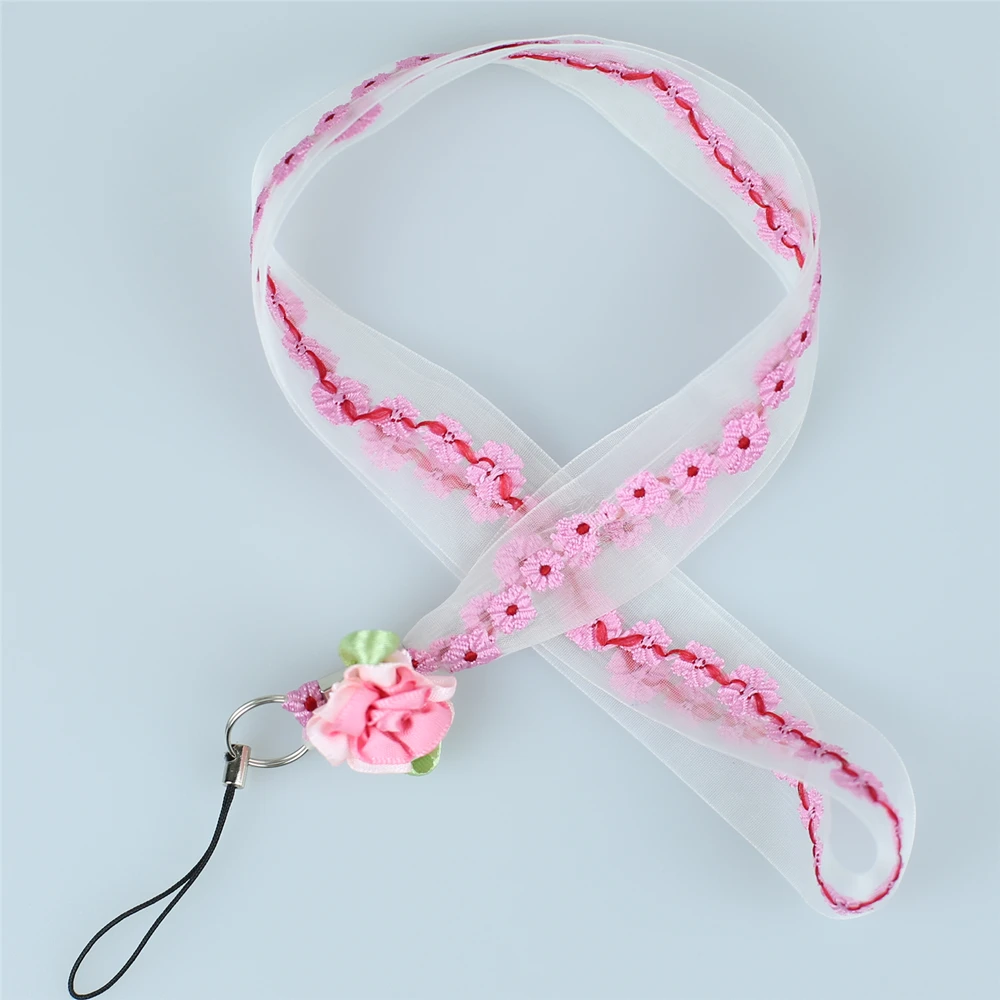 

Color Flower ribbon Neck Strap Lanyards for keys ID Card Gym Mobile Phone Straps USB badge holder DIY Hang Rope Lariat Lanyard