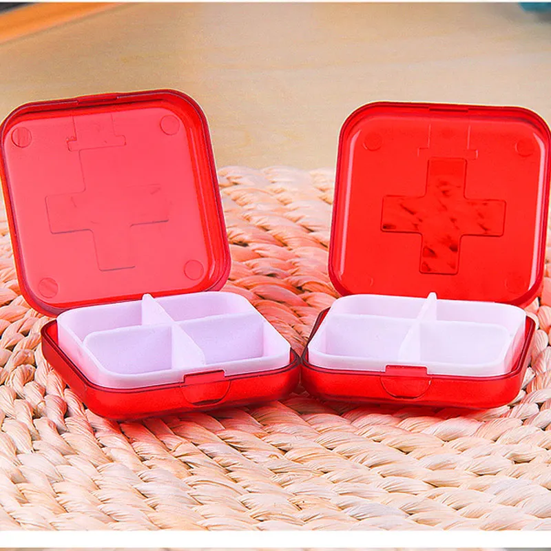 New Portable 4 Slot Medicine Case Organizer Plastic Pill Drug Boxes Container Compartment Medicine Tablet Holder TB Sale