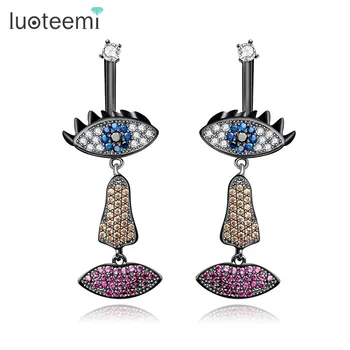 

LUOTEEMI New Trendy Face Style Elegant Jewelry Eyes Nose Mouth Shape Unique Double Side Drop Earrings for Women Girl Party Gift