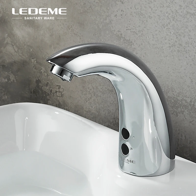 

LEDEME Chrome Polished Automatic Basin Infrared Sense Faucet Bathroom Basin Water Mixer Sensor Touch-less Mixer Tap L1055-14
