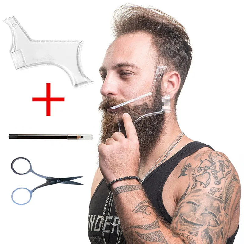 3 шт./компл. борода Shapping Tool плюс ножницы Shaper расчески Шаблон Kit стиль трафарет