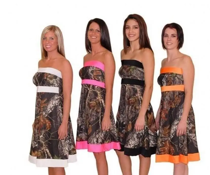 

2017 Simple Camo Bridesmaid Dresses Cheap Sale Empire Knee-Length Camouflage Bridesmaids Party Gowns Short Robe De Soiree