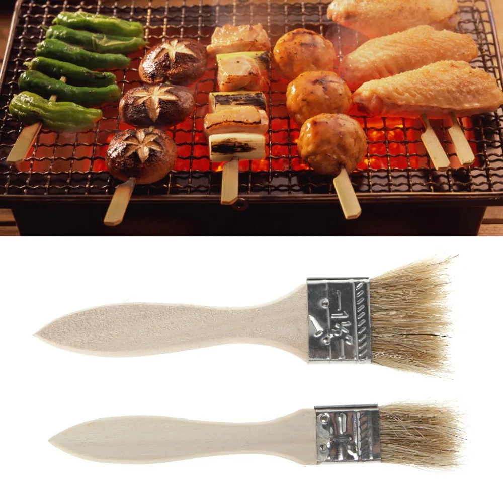 2 Pcs/Set Barbecue Basting Brush With Wooden Handle BBQ Brushes For