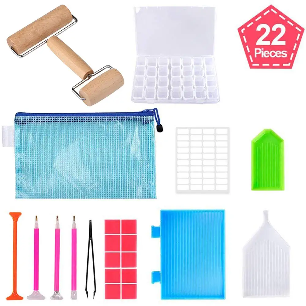 

22 Pieces 5D Diamond Painting Tools and Accessories Kits with Diamond Painting Roller and Diamond Embroidery Box