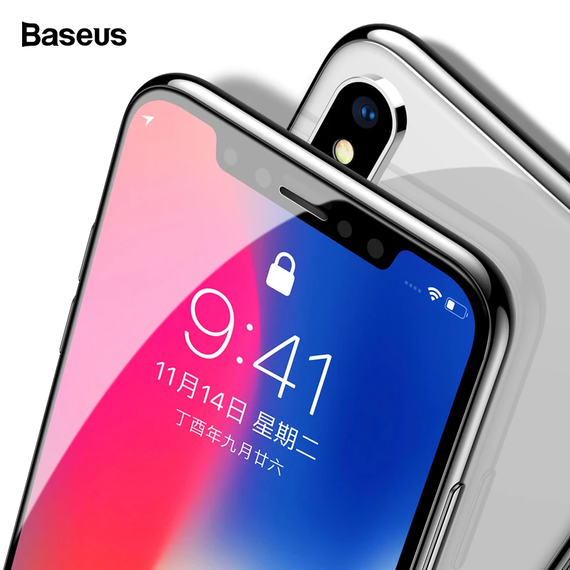 Goede Baseus 0.3mm Screen Protector Gehard Glas Voor iPhone X 10 HUISDIER Rand 3D Volledige Cover Bescherming Gehard Glas Film voor iPhoneX