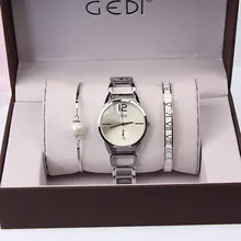 3PC 세트 GEDI 브랜드 여성 시계 패션 파티 숙녀 시계 크리 에이 티브 디자인 팔찌 시계 럭셔리 Relojes Mujer 2018 relogios