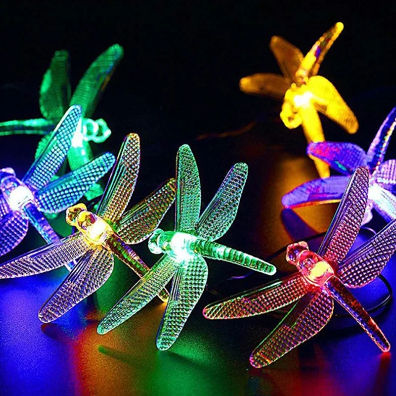 Solar Christmas Lights 20 LED Solar Dragonfly Fairy String Lights for Xmas Party garden Decorations Outdoor Solar Powered Lamp  (2)