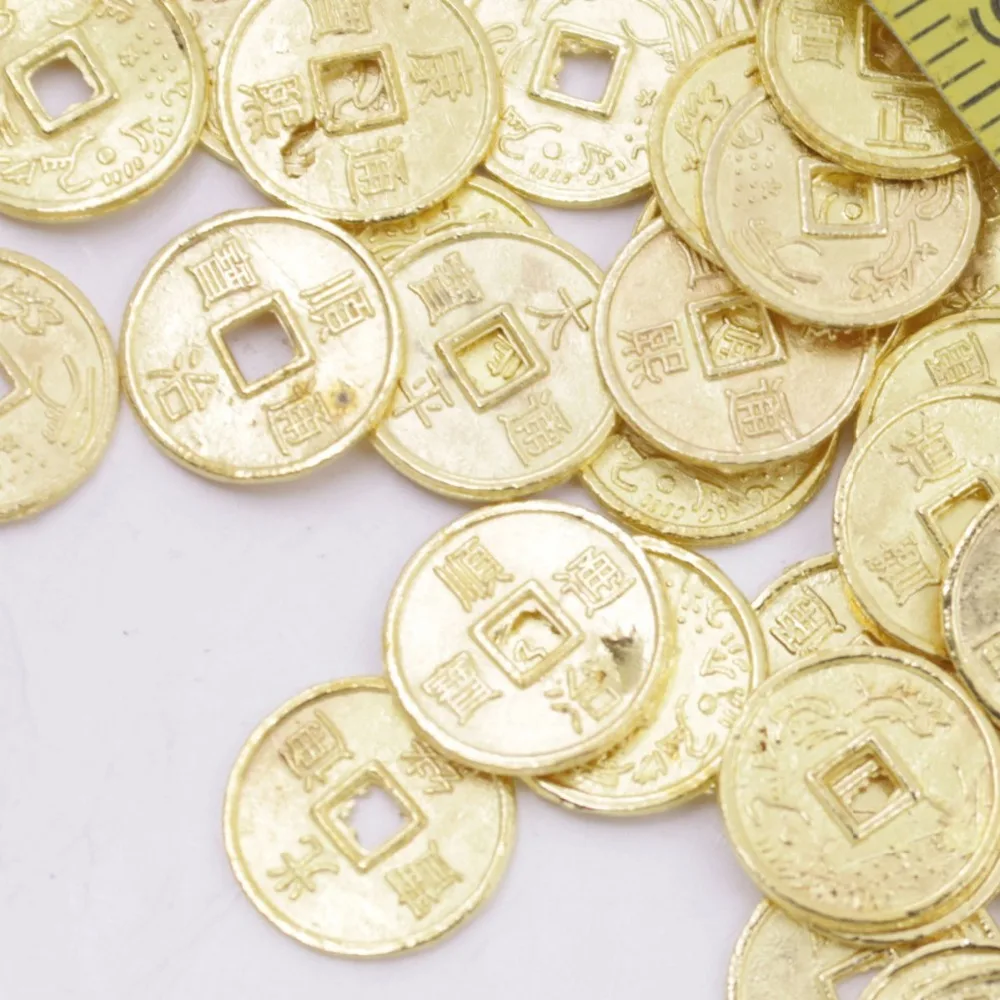 

100 PCS Mini 10mm Feng shui Golden Coin Charms Crafts Pendant Metal Feng Shui