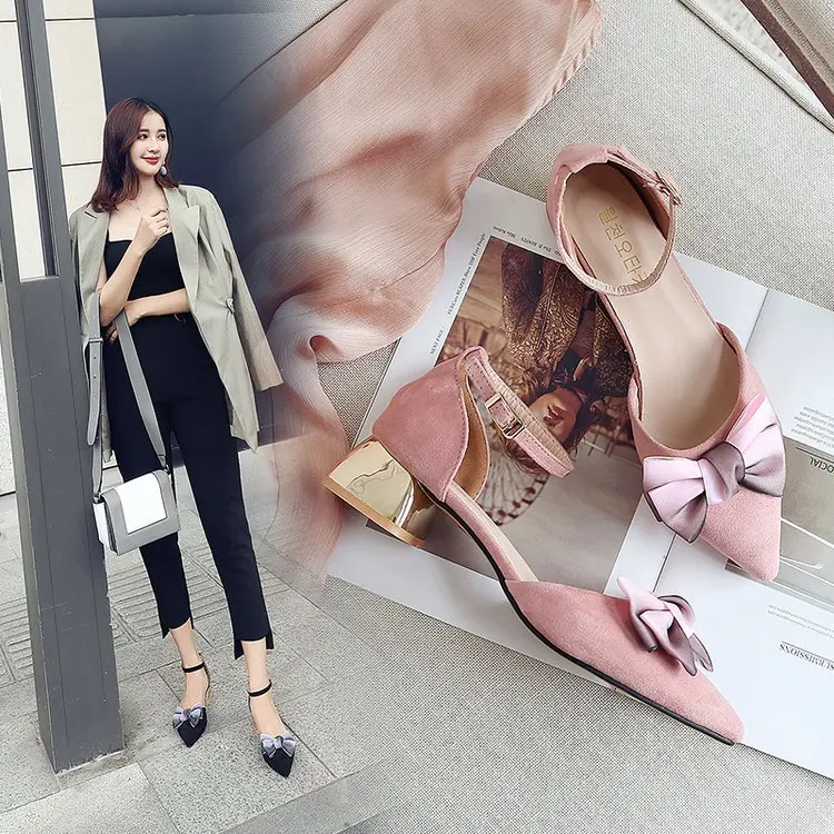 rose Concise Peu Élégant Coréenne Doux Arc Hauts Talons Épais 2019 Profonde Mode Sauvage Printemps Chaussures Noir Bouche Avec Beauté Simples Nouvelle xpqxORwA0Y