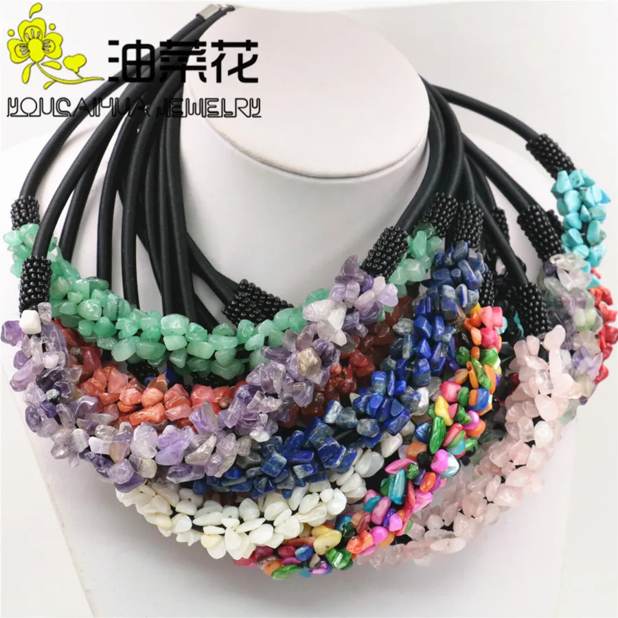 

Pretty 11 Kinds of Stone Lapis Lazuli Red Coral Green Howlite Stone Quartz Irregular Beads Necklace Strand Wholesale Price 18inc