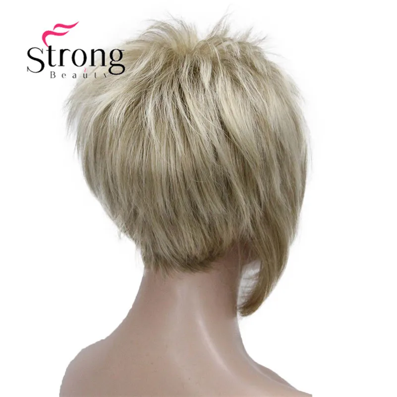 RG-9754 #15BT613 Asymmetric side bangs blonde short straight synthetic women`s wig (5)