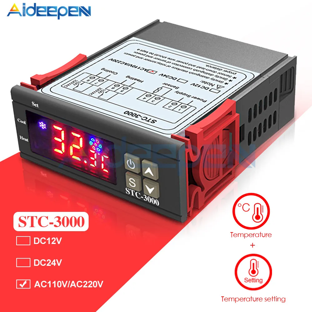 STC-3000 STC-1000 STC-100 Температура Управление; 12V 24V 110 V-220 V светодиодный цифровой терморегулятор Термостат Управление+ NTC Сенсор