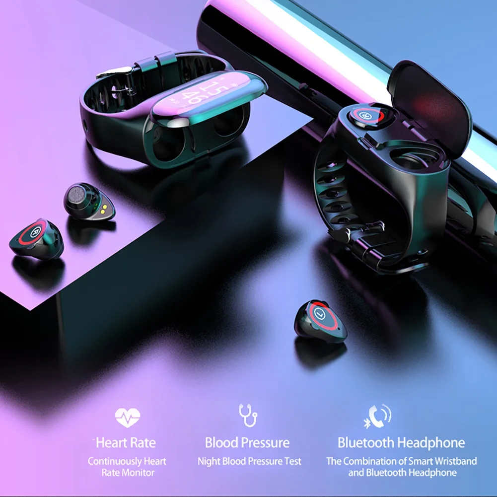 Fone de Ouvido 2 em 1 Mais Novo Estilo Inteligente Pulseira Relógio Bluetooth Monitor Freqüência Cardíaca 15 Dias Standbys Esporte m1 7 inteligente pulseira relógio bluetooth fone de ouvido
