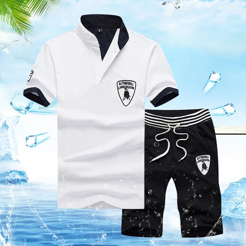 Plus size 4xl Men Summer Tracksuit Set Short Sleeve T-shirt +Shorts 2 pieces set Sportwear Tops shorts Male Suit Tracksuit