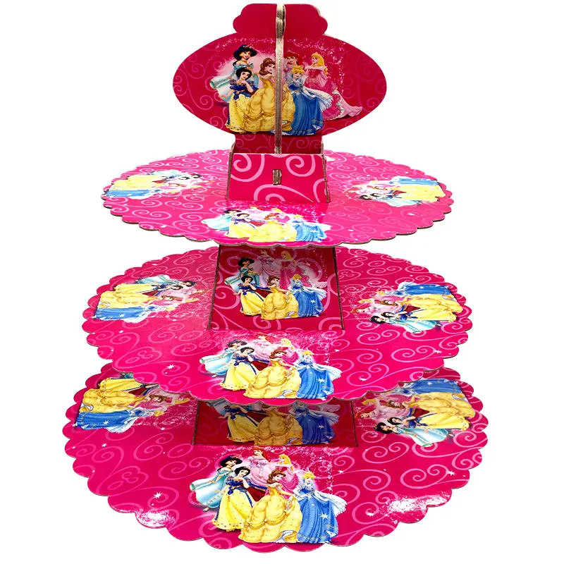 Дисней шесть Принцесса Тема ребенок день рождения свадьба Бумажные кружки, тарелки, салфетки соломы Белоснежка тема маска колпачок Подарочный пакет поставка - Цвет: Cake Stand-2-1pcs