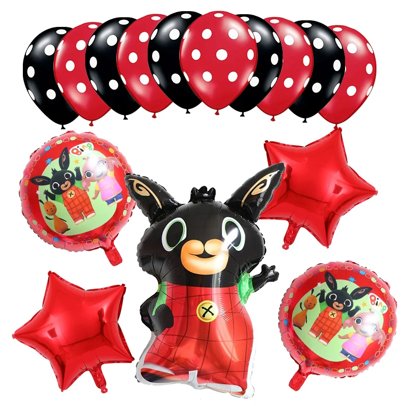 

15pcs 86*60cm Bing Bunny Foil Balloon Cartoon Rabbit Balloons 12inch red black Dot Latex Balloon Birthday Party Decor Supplies
