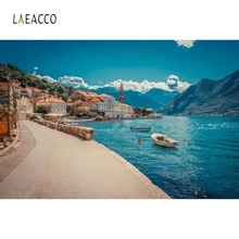 Laeacco Coastal Cities Sea Boat Mountain Nature Screen Photography Background Customized Photographic Backdrops for Photo Studio cities for sale