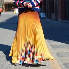 Модные летние гибкий стрейч джинсовая юбка миди с завышенной талией платье из гофрированного шифона юбка с цветочным принтом; летние женские юбки saia faldas saias femininas