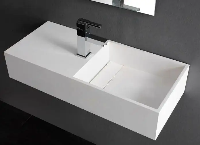 750 ملليمتر الحمام الجدار علقت الغرور مكافحة أعلى حوض-الحجر-الصلبة سطح سفينة بالوعة RS3817-926