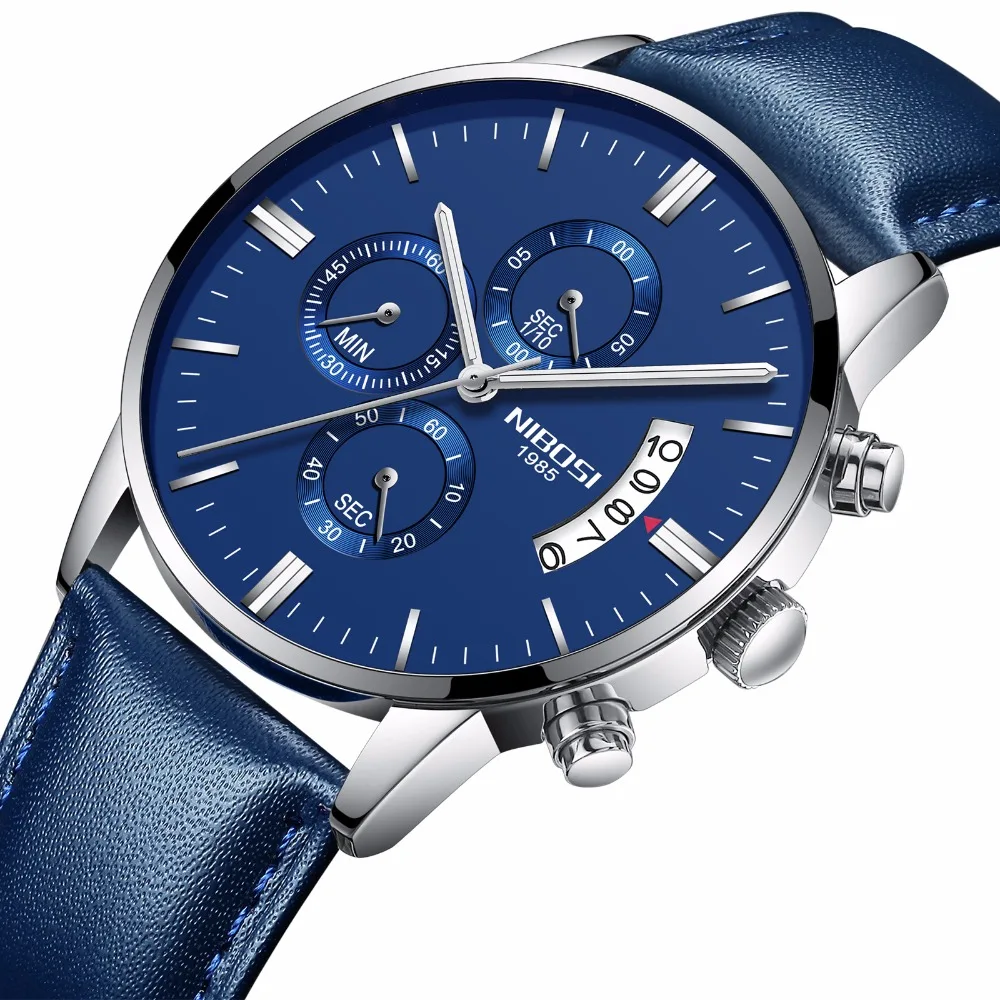 

NIBOSI Men's Business Casual Watch Men Luxury Brand Quartz Military Sport Watch Leather Band Men Wristwatches relogio masculino
