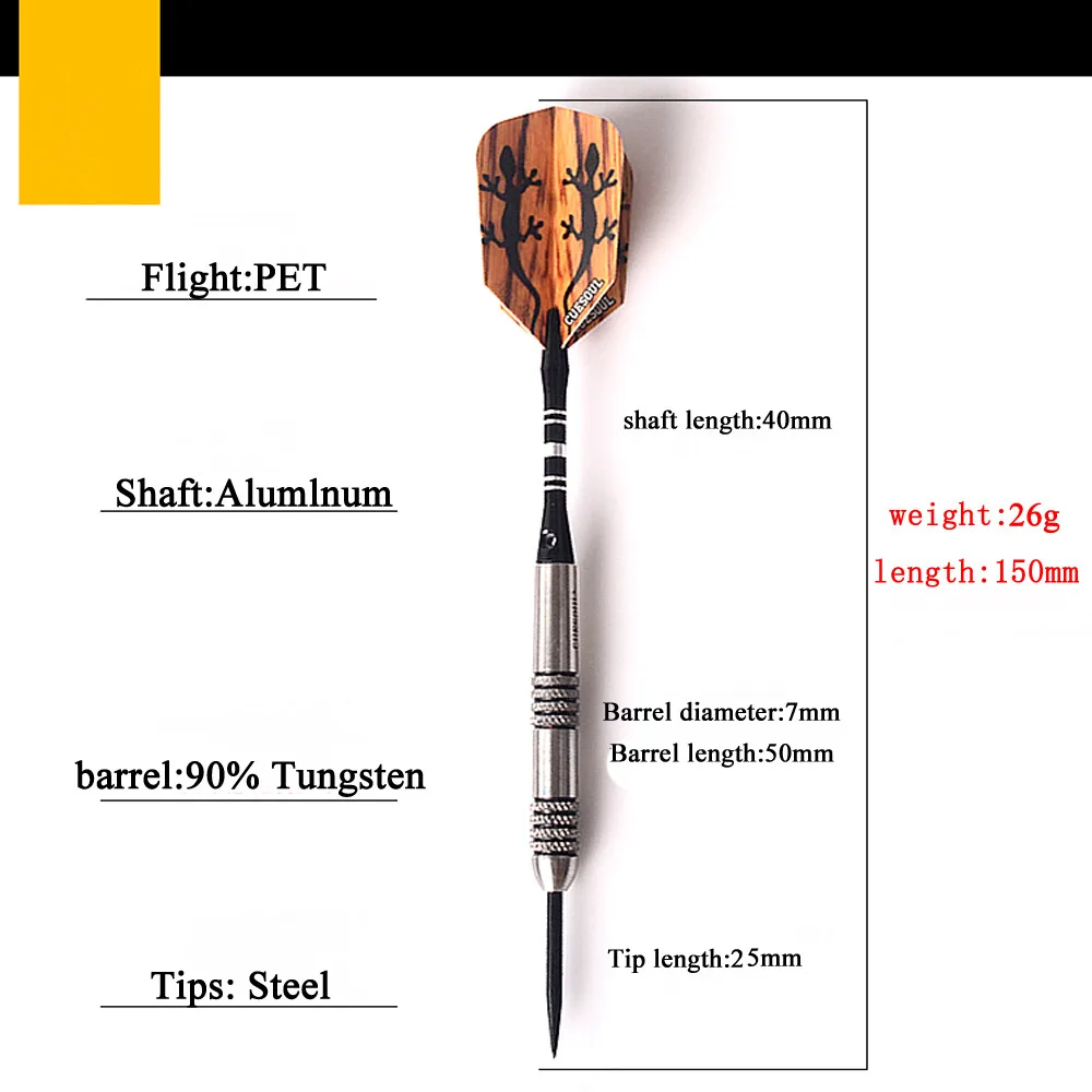 CUESOUL Профессиональный Дартс 90% Вольфрам дротики со стальными наконечниками 26 г 15 см с алюминиевые дротики для Дартс 5 видов