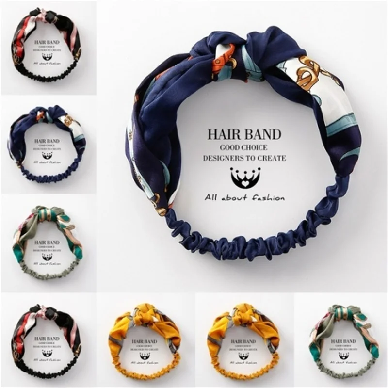 

Fashion Women Headscarf Elastic Headbands Scrunchy Double Color Stitching Cross Knot Hair Band Accessories for Women