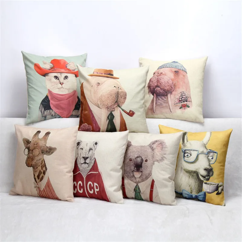 

45x45cm Alpaca Koala Giraffe Animal Cushion Covers Cat Blue Yellow Cushion Cover Throw Pillows Cover for Home Decor Pillowcase