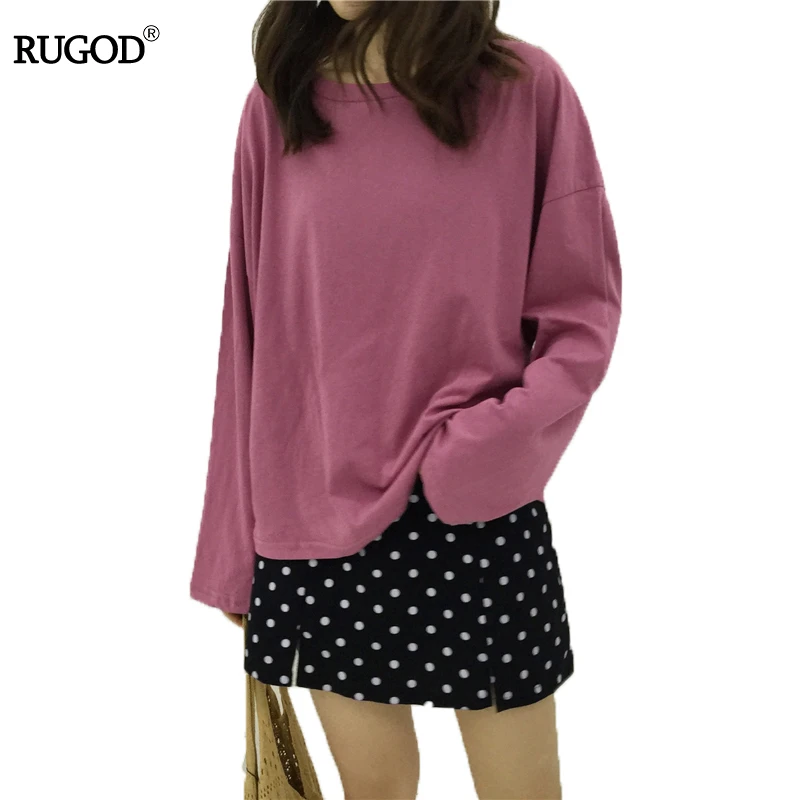 RUGOD Long Sleeve Loose Solid Shirts For Women Knitted Big Size Polyester Women's Blousese Autumn 2022 Fashion blusa feminina