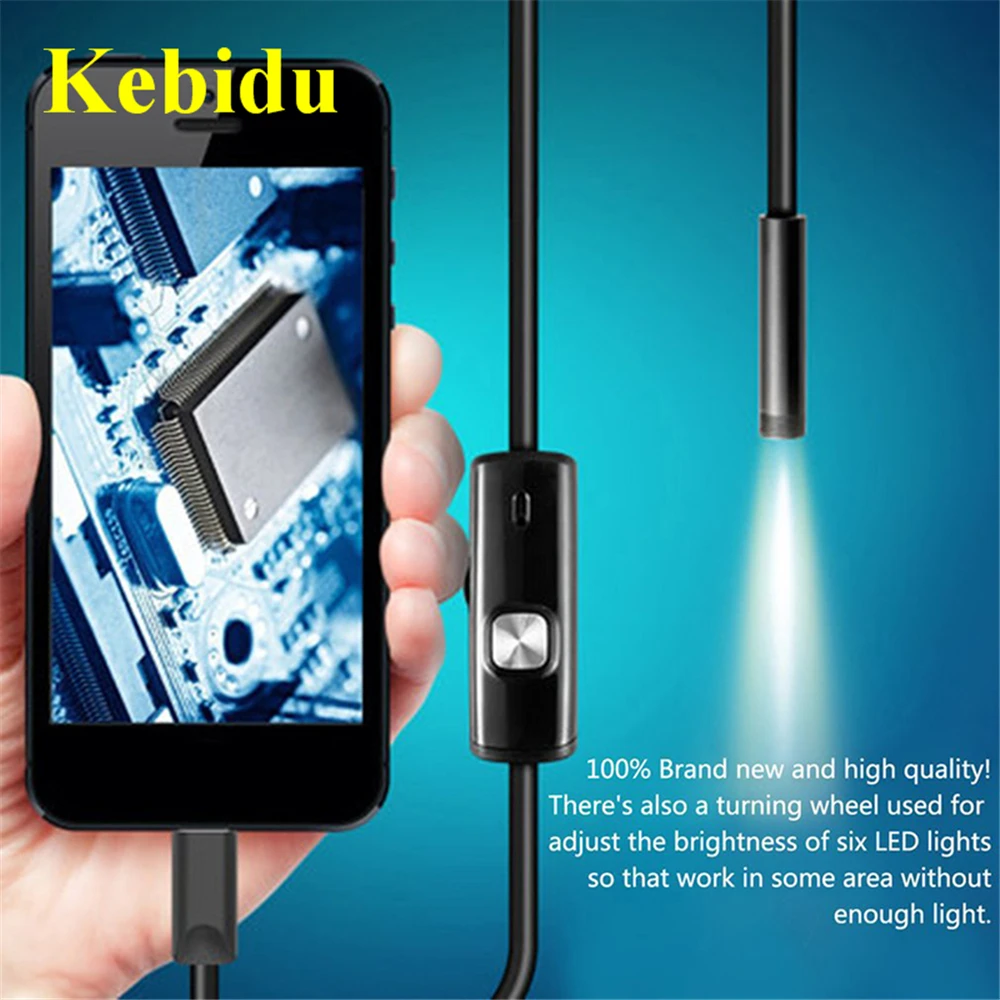 Kebidu USB телефон эндоскоп 720P HD Водонепроницаемый 6 светодиодов 1 м 7 мм бороскоп змея