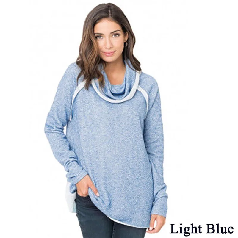 Women Autumn Winter Cowl Neck Hoodie Sweatshirt Long