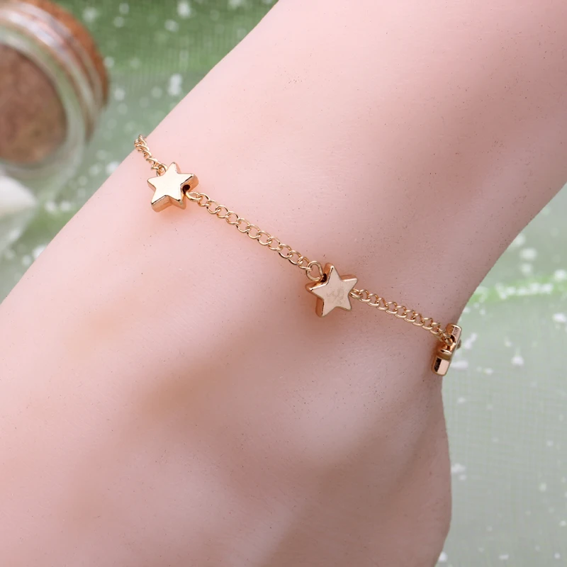 Fashion woman plating gold silver chain Anklets bracelet Star crystal