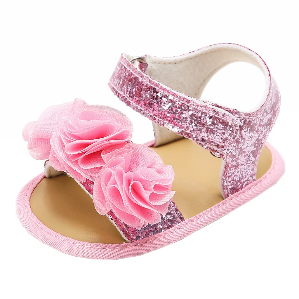 Hot Pink Сандалии с цветами и блестками для новорожденных мальчиков и девочек; обувь на мягкой подошве; модные сандалии для маленьких девочек - Цвет: Hot Pink