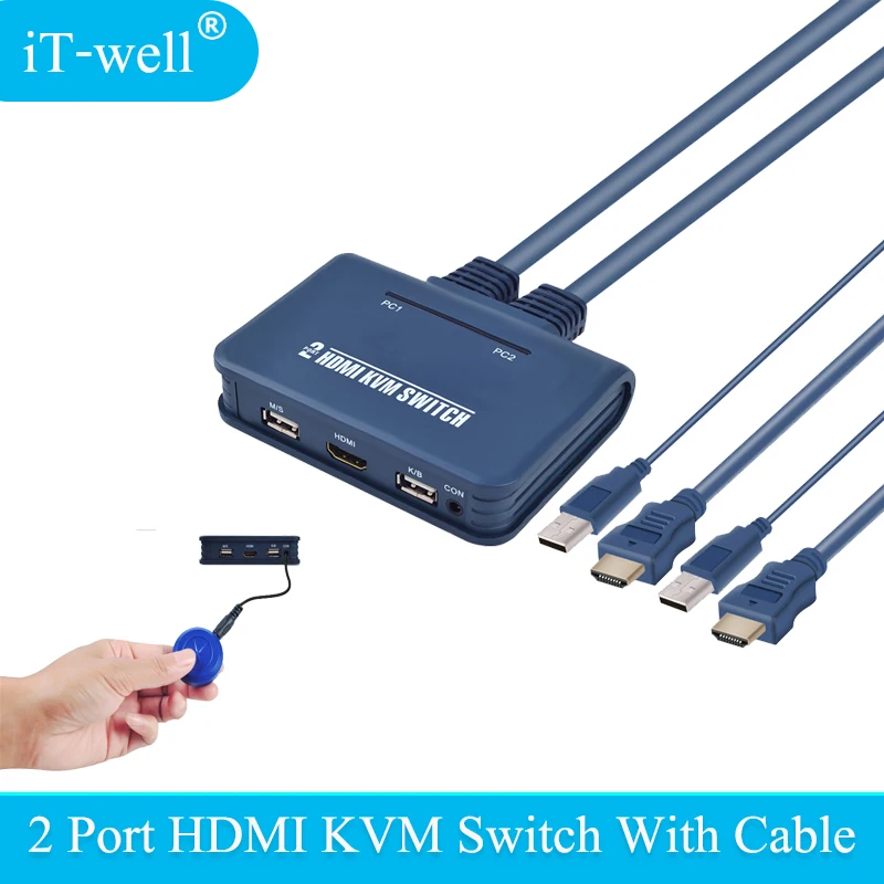 IT-well HDMI KVM Switch 2 Port With Cable for Dual Monitor USB Keyboard Mouse switch Support desktop controller | Компьютеры и офис