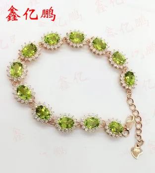 

925 sterling silver with natural peridot bracelet female 5 x7 mm Fashion luxury generous Popular color treasure