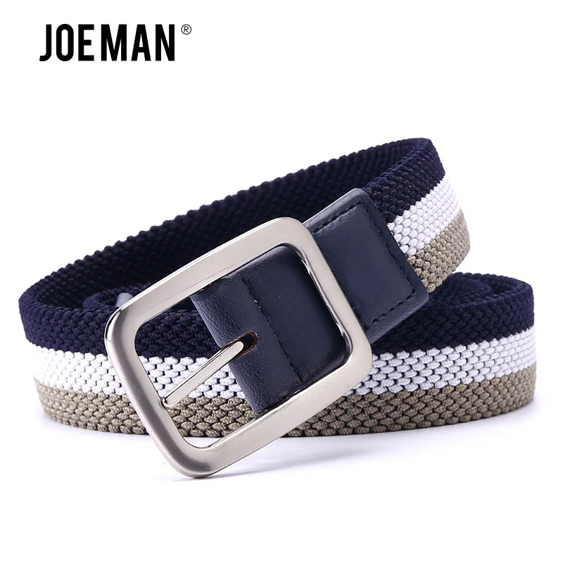 

Men's Elastic Reversible Belt With Mixed Color Without Holes Pipe Stretch Woven Canvas Navy Striped Belts High Quality