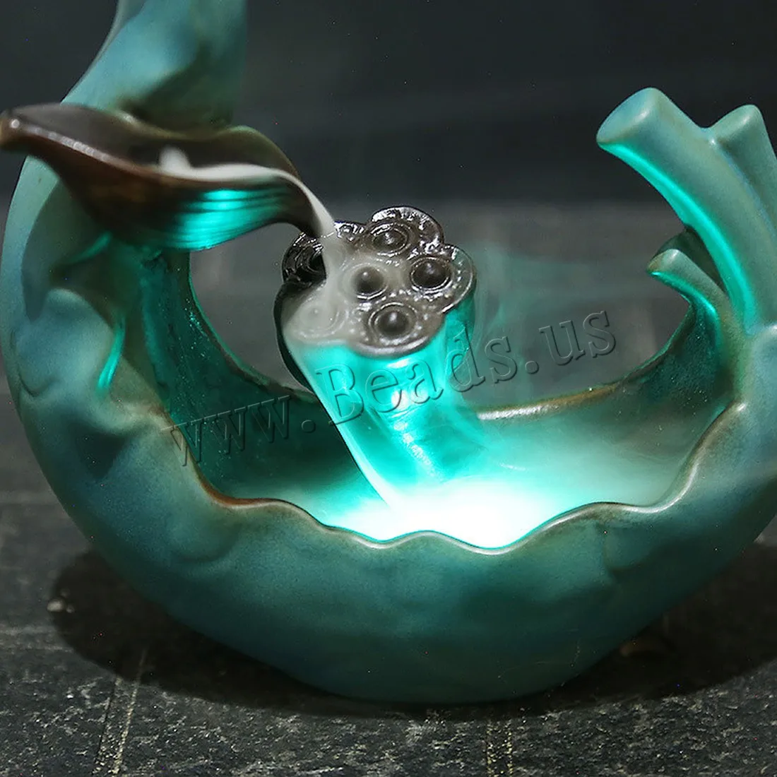 Backflow Incense Burner Smoke Waterfall Incense Holder Censer Lotus Flower With Led Light Ceramic Use In Home Office Teahouse