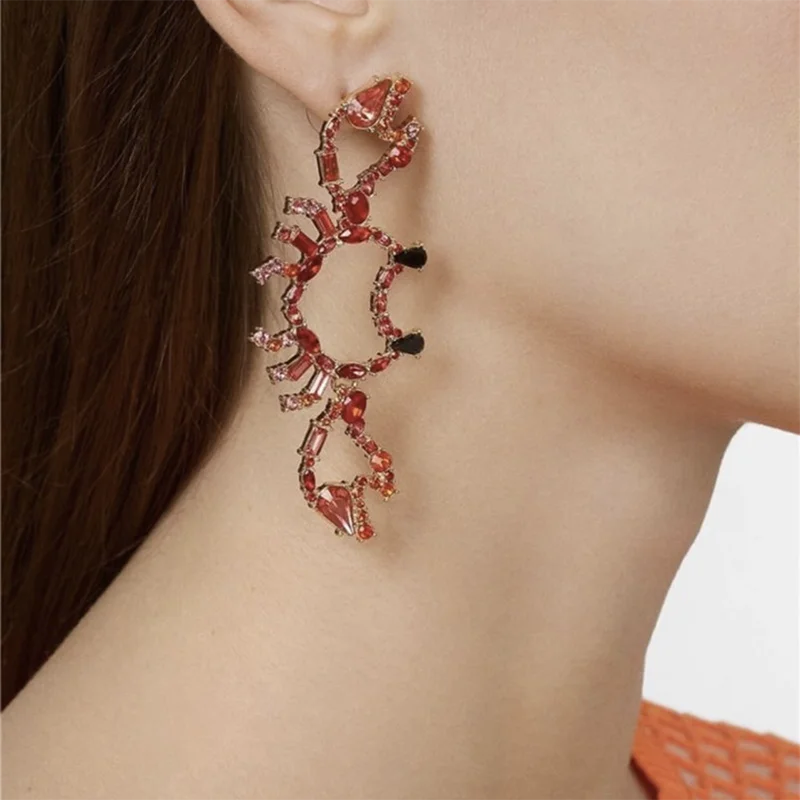 

2019 New Za Drop Earrings Women Jewelry Crystal Rhinestone Bird Fish Crab Mermaid Crane Big Long Boho Ethnic Dangle Earrings