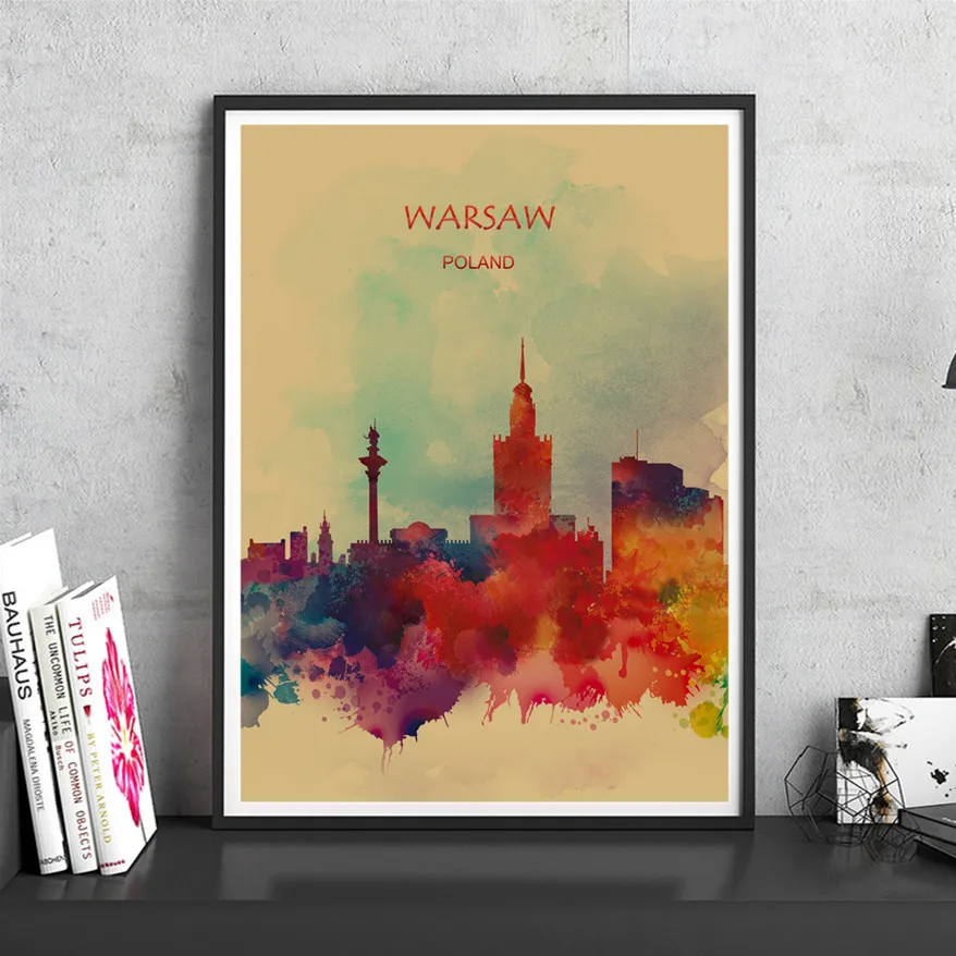 

WARSAW city poster Light Yellow Kraft paper home living room cafe bar pub decor art print picture wall sticker free ship 42X30cm